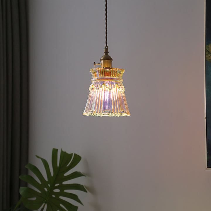 Forme de jupe rétro contemporaine Abat-jour en verre transparent Cuivre 1/3 - Suspension lumineuse pour salon 