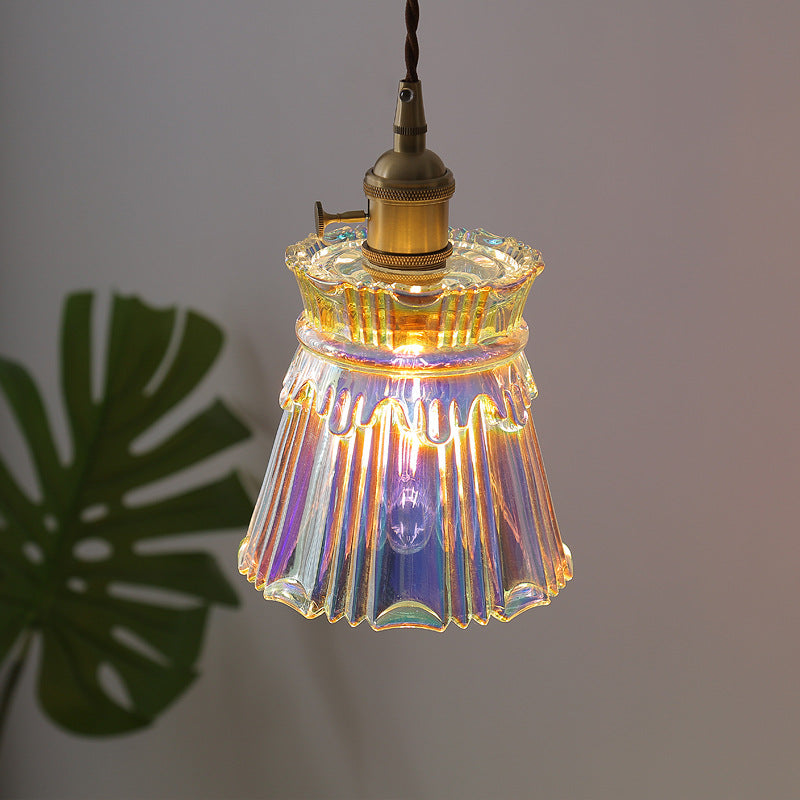 Forme de jupe rétro contemporaine Abat-jour en verre transparent Cuivre 1/3 - Suspension lumineuse pour salon 