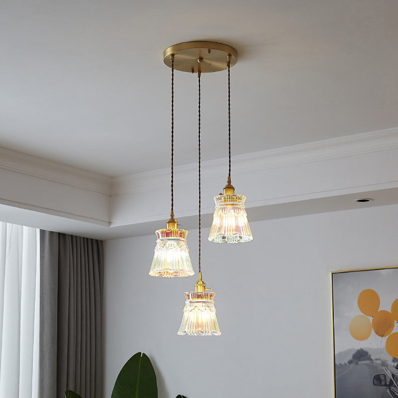 Forme de jupe rétro contemporaine Abat-jour en verre transparent Cuivre 1/3 - Suspension lumineuse pour salon 