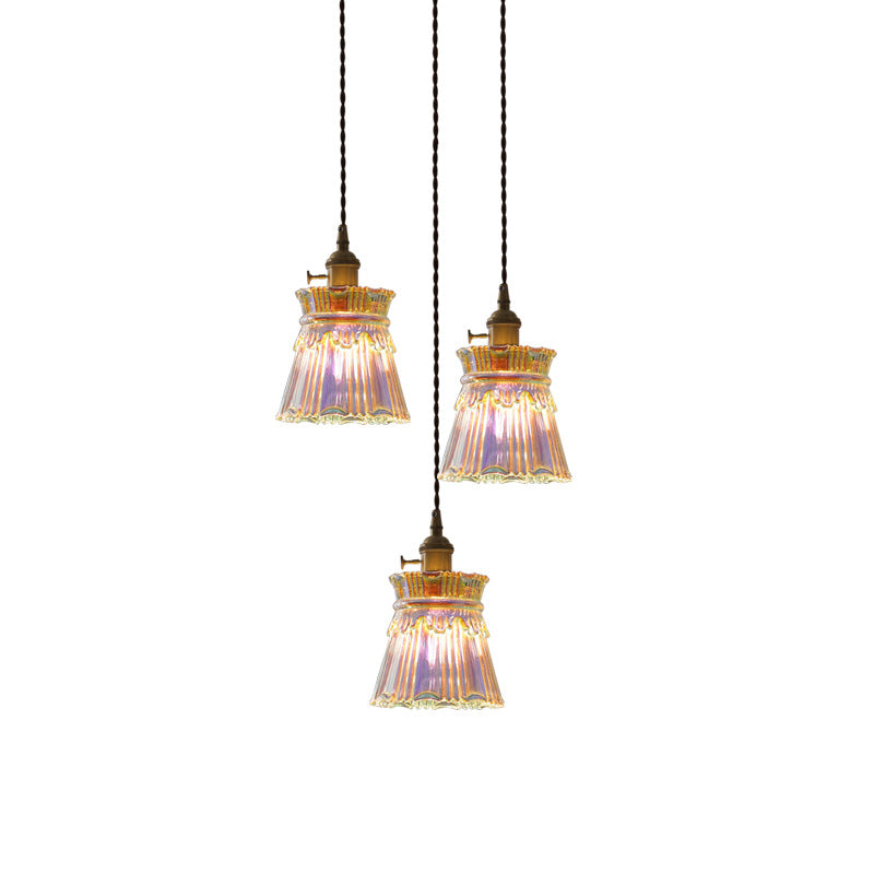 Forme de jupe rétro contemporaine Abat-jour en verre transparent Cuivre 1/3 - Suspension lumineuse pour salon 