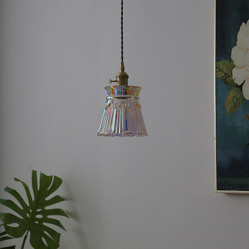 Forme de jupe rétro contemporaine Abat-jour en verre transparent Cuivre 1/3 - Suspension lumineuse pour salon 