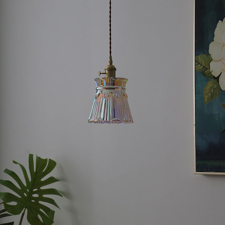 Forme de jupe rétro contemporaine Abat-jour en verre transparent Cuivre 1/3 - Suspension lumineuse pour salon 