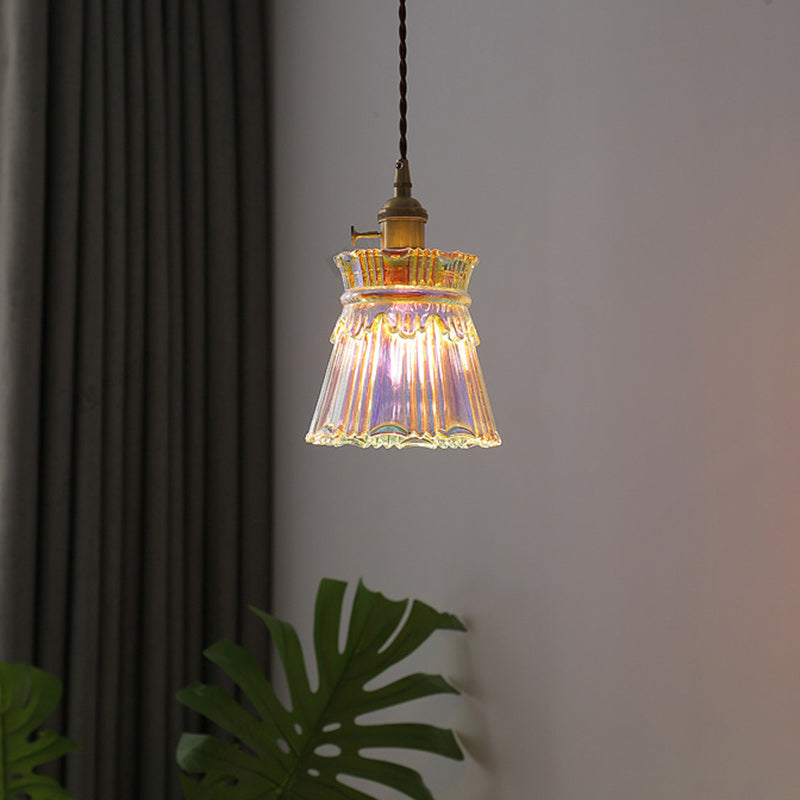 Forme de jupe rétro contemporaine Abat-jour en verre transparent Cuivre 1/3 - Suspension lumineuse pour salon 