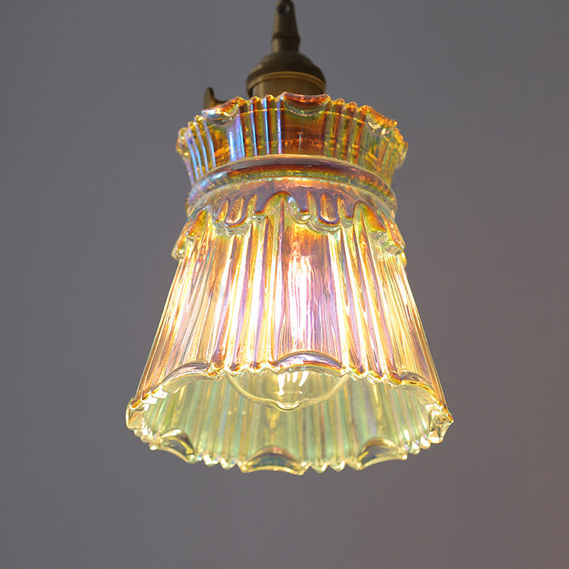 Forme de jupe rétro contemporaine Abat-jour en verre transparent Cuivre 1/3 - Suspension lumineuse pour salon 