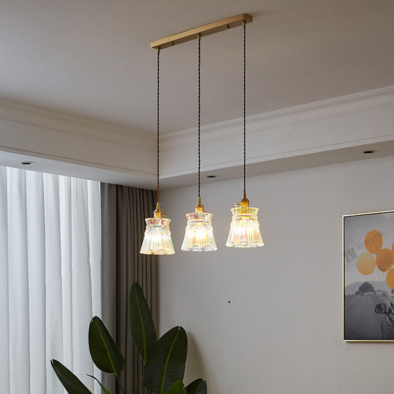 Forme de jupe rétro contemporaine Abat-jour en verre transparent Cuivre 1/3 - Suspension lumineuse pour salon 