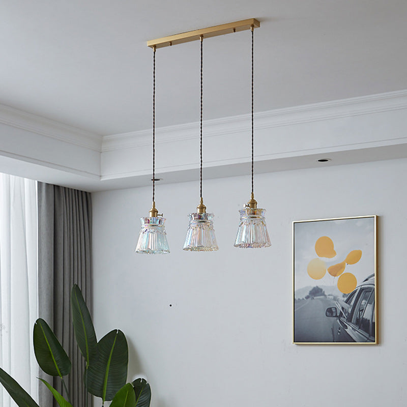 Forme de jupe rétro contemporaine Abat-jour en verre transparent Cuivre 1/3 - Suspension lumineuse pour salon 
