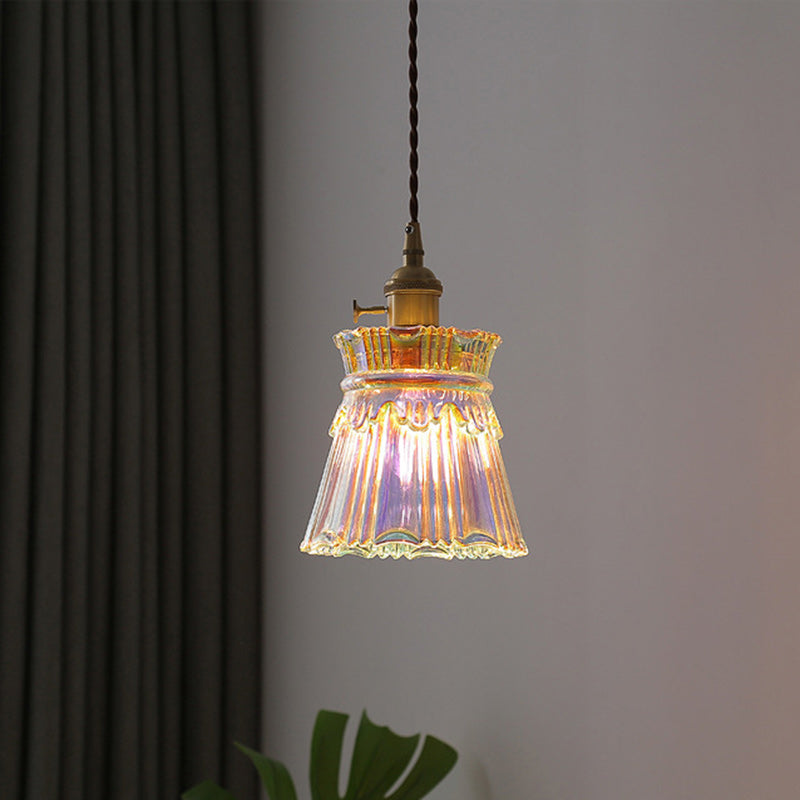 Forme de jupe rétro contemporaine Abat-jour en verre transparent Cuivre 1/3 - Suspension lumineuse pour salon 