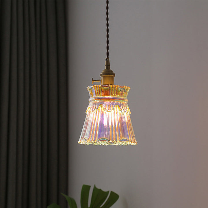 Forme de jupe rétro contemporaine Abat-jour en verre transparent Cuivre 1/3 - Suspension lumineuse pour salon 