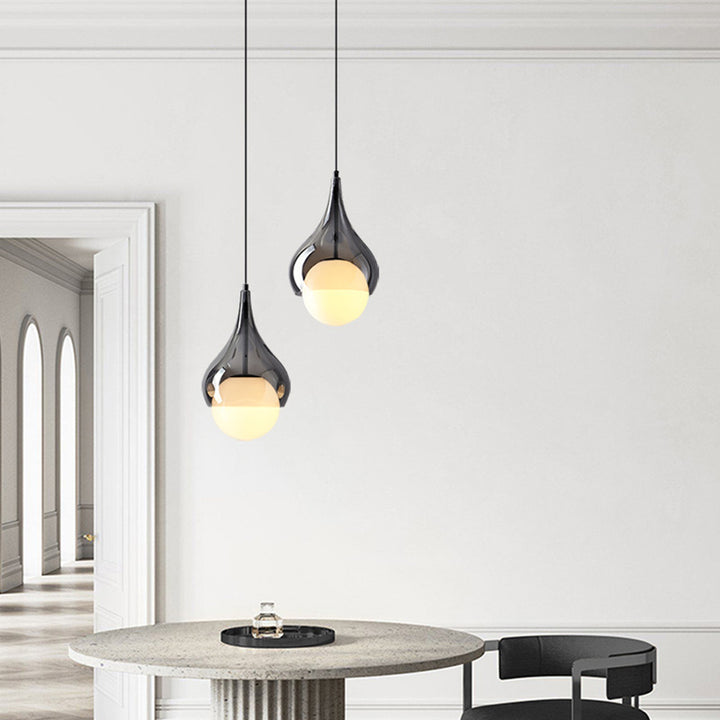Contemporary Scandinavian Water Drop Shape Ball Glass Copper 1/3 - Light Pendant Light For Living Room
