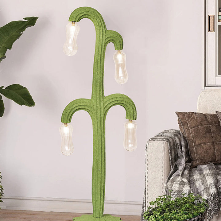Lampe de sol contemporaine en résine de cactus créatif avec verre à 4 lumières pour salon 