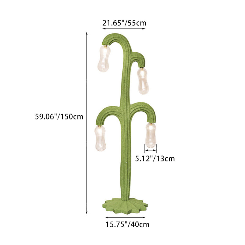 Lampe de sol contemporaine en résine de cactus créatif avec verre à 4 lumières pour salon 