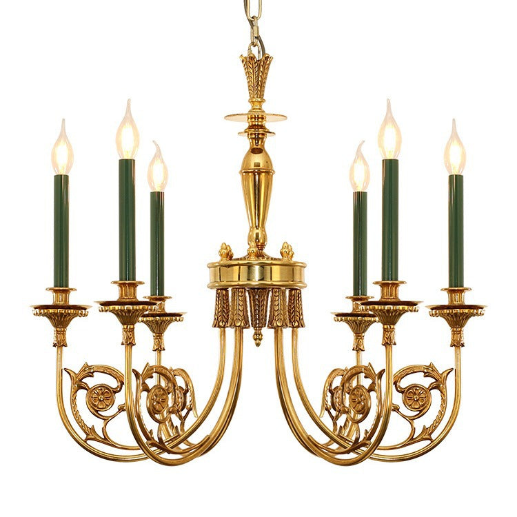 Traditional European Candle Shape Full Copper Iron 6/8 - Light Chandeliers For Living Room
