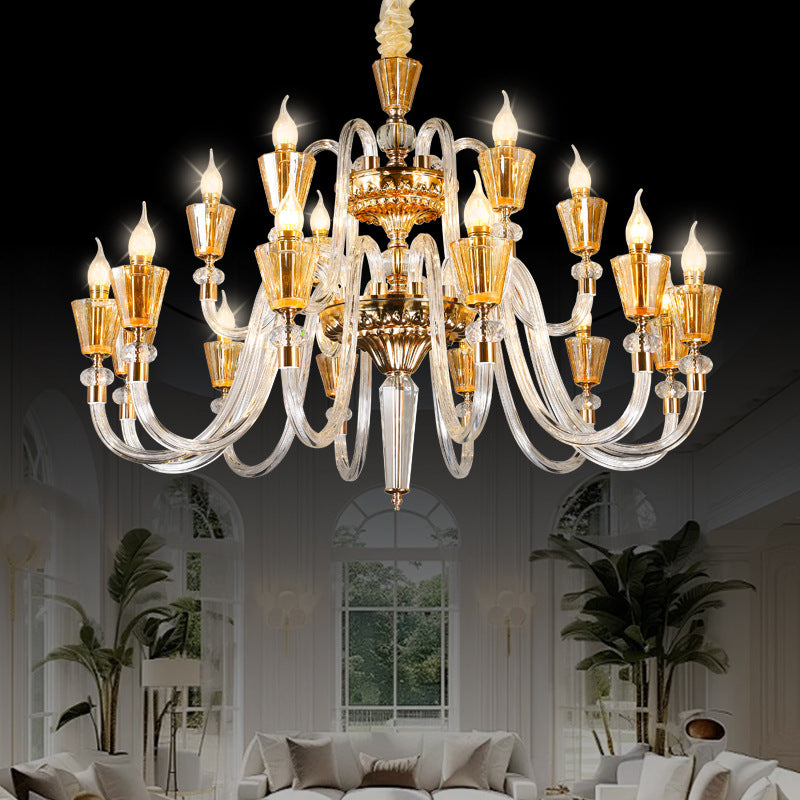 Traditional French Candle Shape Glass Lampshade Alloy 18 - Light Chandeliers For Living Room