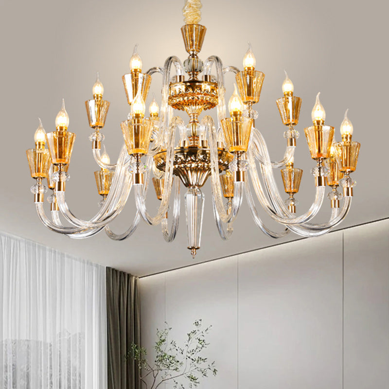 Traditional French Candle Shape Glass Lampshade Alloy 18 - Light Chandeliers For Living Room