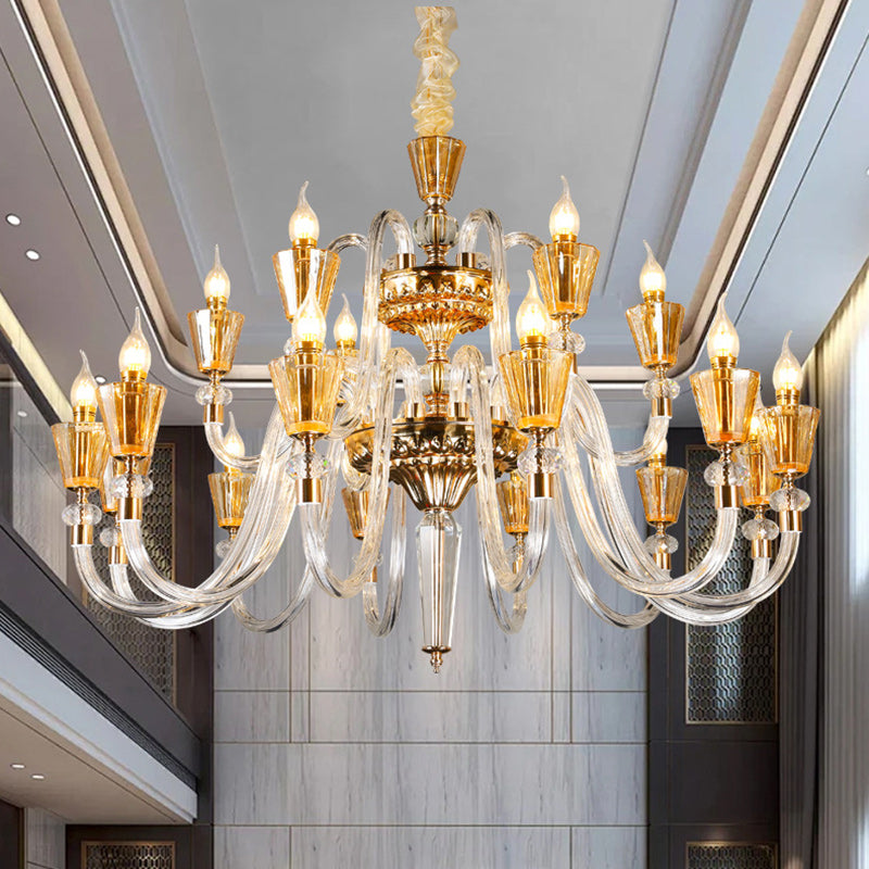 Traditional French Candle Shape Glass Lampshade Alloy 18 - Light Chandeliers For Living Room