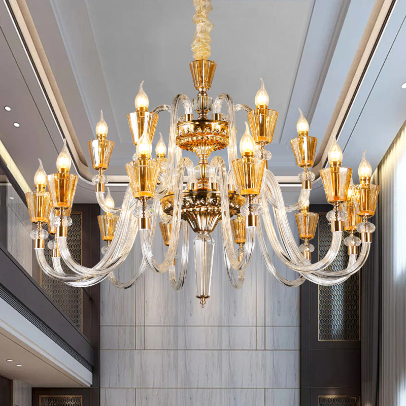 Traditional French Candle Shape Glass Lampshade Alloy 18 - Light Chandeliers For Living Room