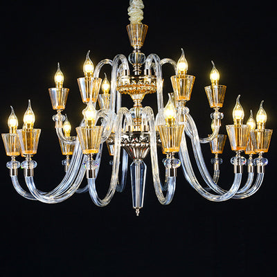 Traditional French Candle Shape Glass Lampshade Alloy 18 - Light Chandeliers For Living Room
