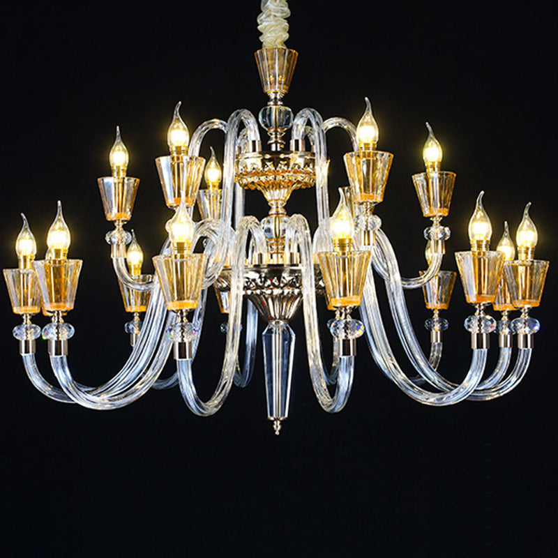 Traditional French Candle Shape Glass Lampshade Alloy 18 - Light Chandeliers For Living Room