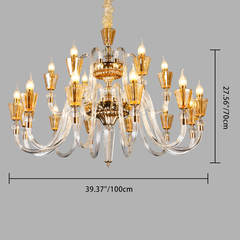 Traditional French Candle Shape Glass Lampshade Alloy 18 - Light Chandeliers For Living Room