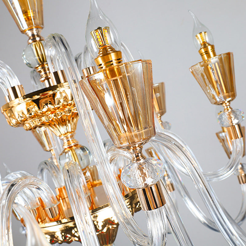 Traditional French Candle Shape Glass Lampshade Alloy 18 - Light Chandeliers For Living Room