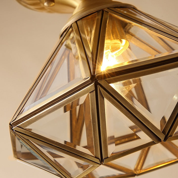 Moderne Luxuskuppel Diamantform Vollkupfer Glaslampenschirm 1 - Licht Halb bündige Deckenleuchte Für Flure 