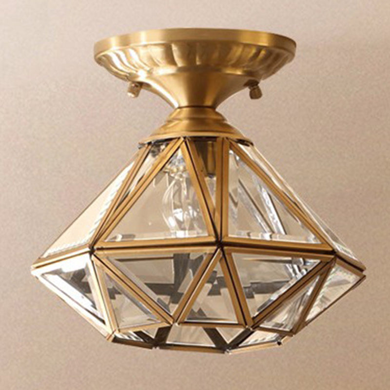 Moderne Luxuskuppel Diamantform Vollkupfer Glaslampenschirm 1 - Licht Halb bündige Deckenleuchte Für Flure 