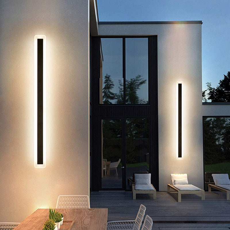Aplique de pared LED de hierro acrílico en forma de barra larga, minimalista moderno e impermeable, para patio al aire libre 