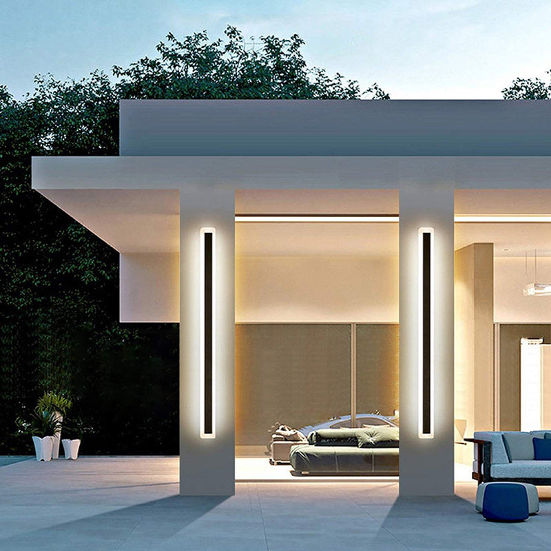 Aplique de pared LED de hierro acrílico en forma de barra larga, minimalista moderno e impermeable, para patio al aire libre 