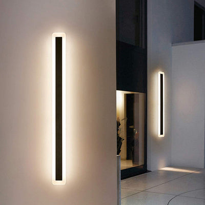 Aplique de pared LED de hierro acrílico en forma de barra larga, minimalista moderno e impermeable, para patio al aire libre 