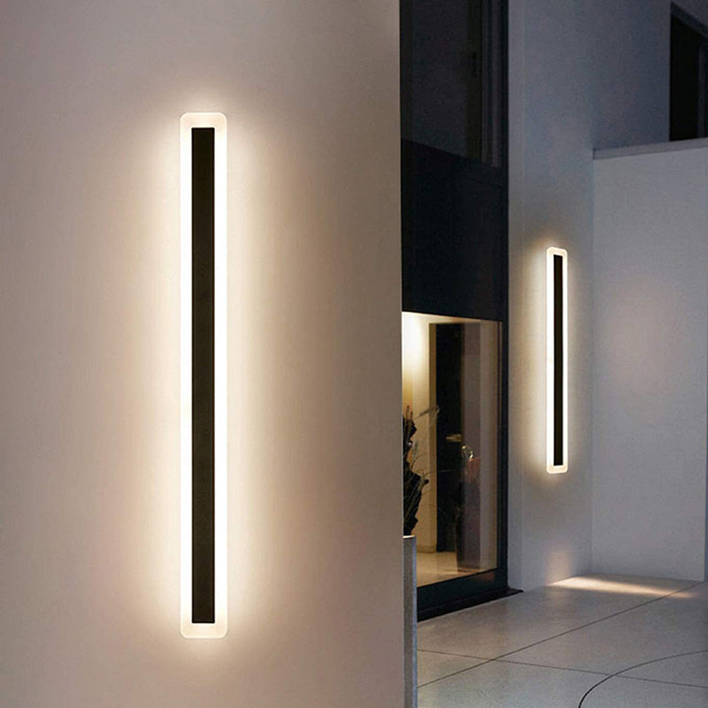 Aplique de pared LED de hierro acrílico en forma de barra larga, minimalista moderno e impermeable, para patio al aire libre 