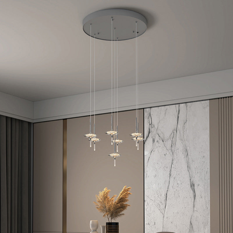 Moderne Luxus Spitz-Oval Kristalllampenschirm Hardware 1/4/6/7 - Licht Kronleuchter für Esszimmer 