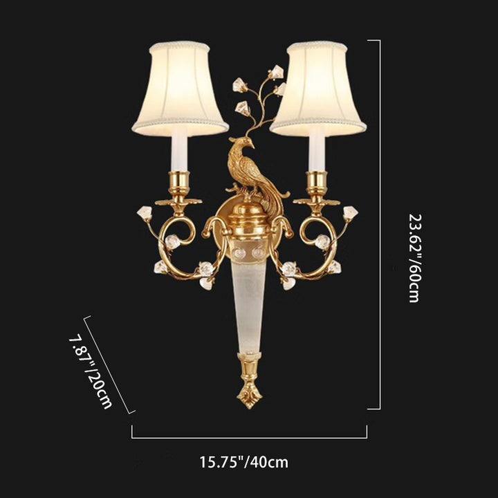 Lámpara de pared de 2 luces con pantalla de tela de cobre completo y cristal estilo tradicional francés Phoenix para sala de estar 