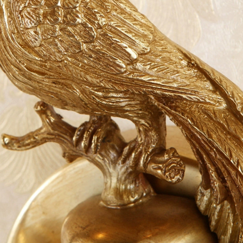 Traditionelle französische Phoenix Vollkupfer Stofflampenschirm Kristall 2-Licht Wandleuchte für Wohnzimmer 