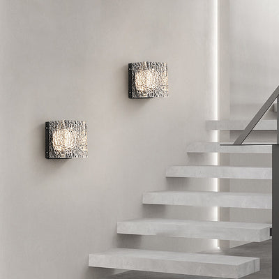 Modern Art Deco Square Aluminum Acrylic Transparent Ripples Lampshade LED Wall Sconce Lamp For Hallways