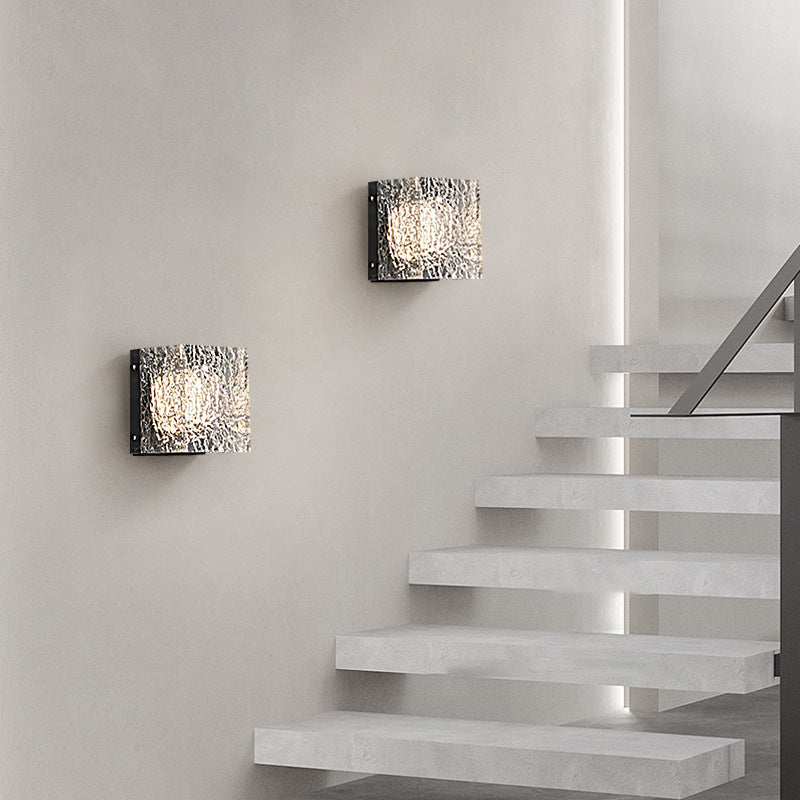Modern Art Deco Square Aluminum Acrylic Transparent Ripples Lampshade LED Wall Sconce Lamp For Hallways