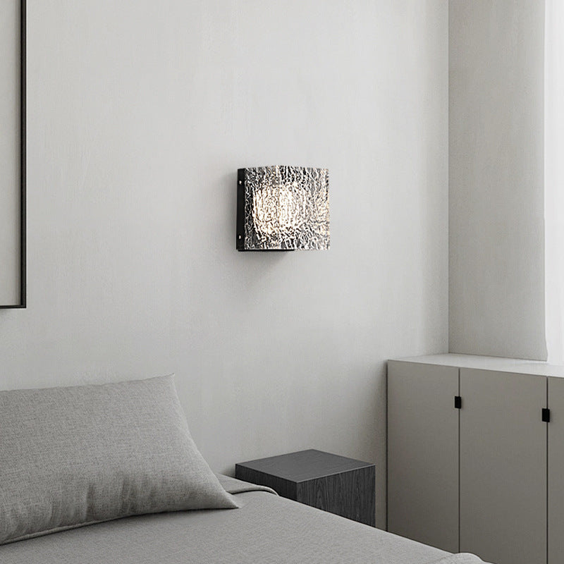 Modern Art Deco Square Aluminum Acrylic Transparent Ripples Lampshade LED Wall Sconce Lamp For Hallways