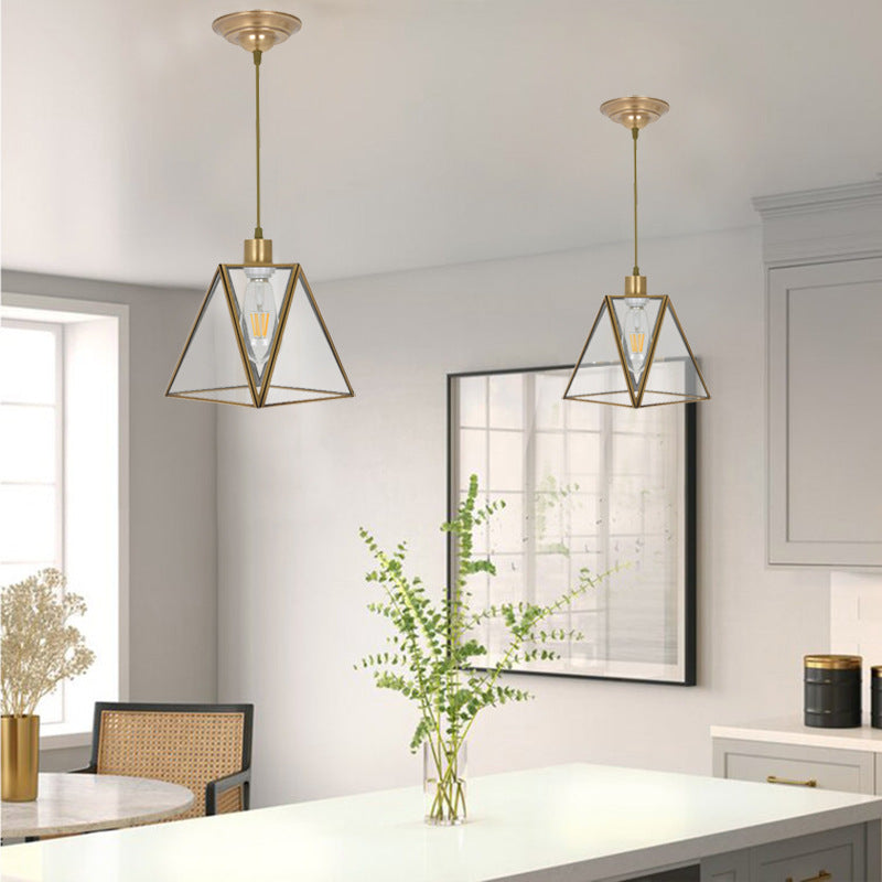 Abat-jour en verre conique nordique contemporain en cuivre complet 1 - Suspension lumineuse pour salle à manger 