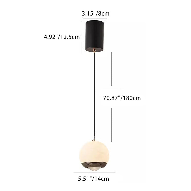 Contemporary Scandinavian Round Ball Marble Carbon Steel LED Pendant Light For Bedroom