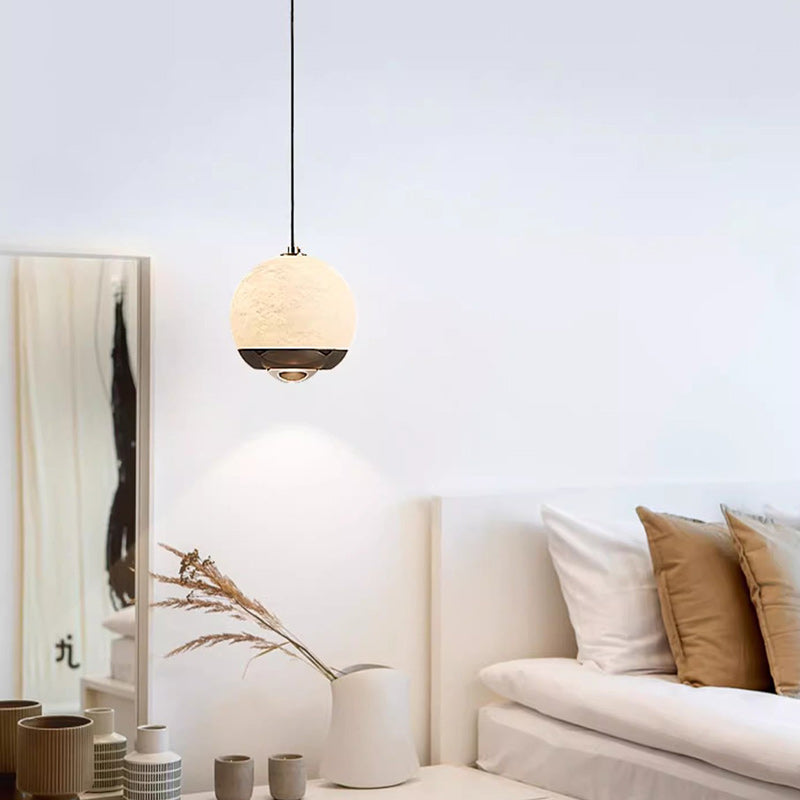 Contemporary Scandinavian Round Ball Marble Carbon Steel LED Pendant Light For Bedroom