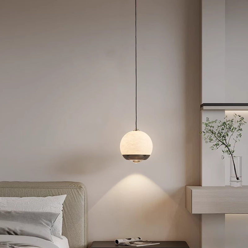 Contemporary Scandinavian Round Ball Marble Carbon Steel LED Pendant Light For Bedroom