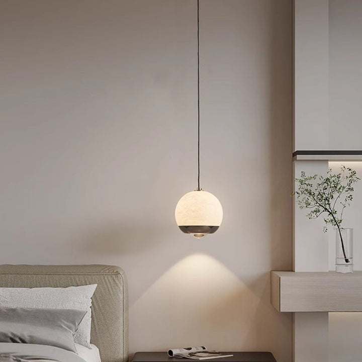 Contemporary Scandinavian Round Ball Marble Carbon Steel LED Pendant Light For Bedroom