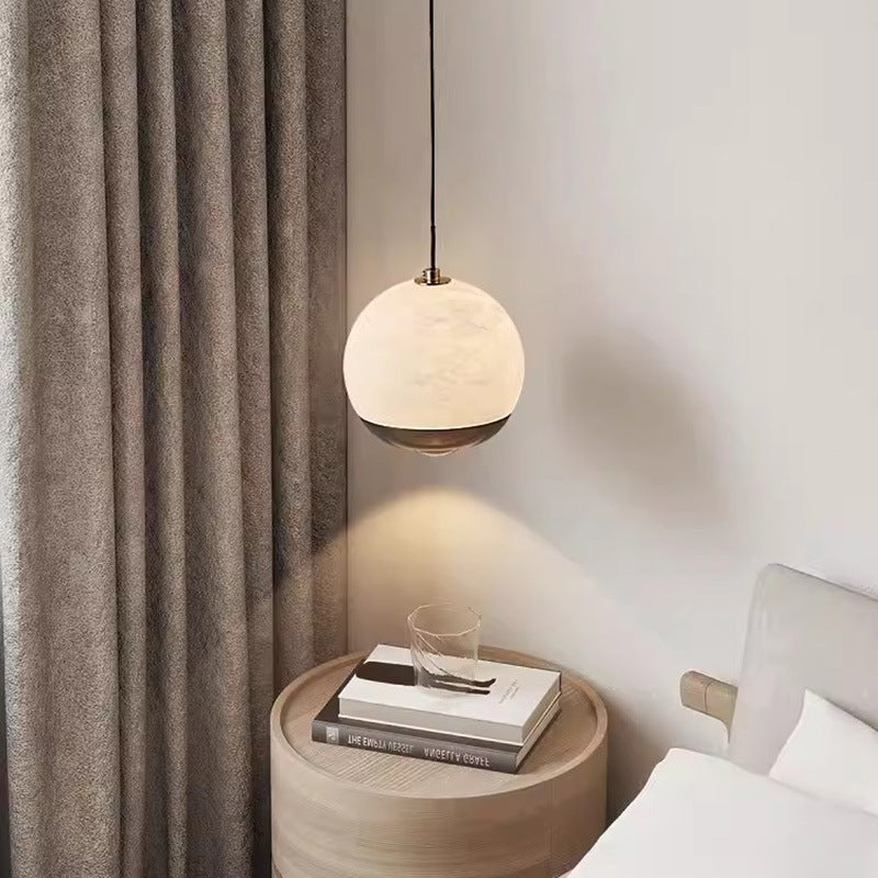 Contemporary Scandinavian Round Ball Marble Carbon Steel LED Pendant Light For Bedroom
