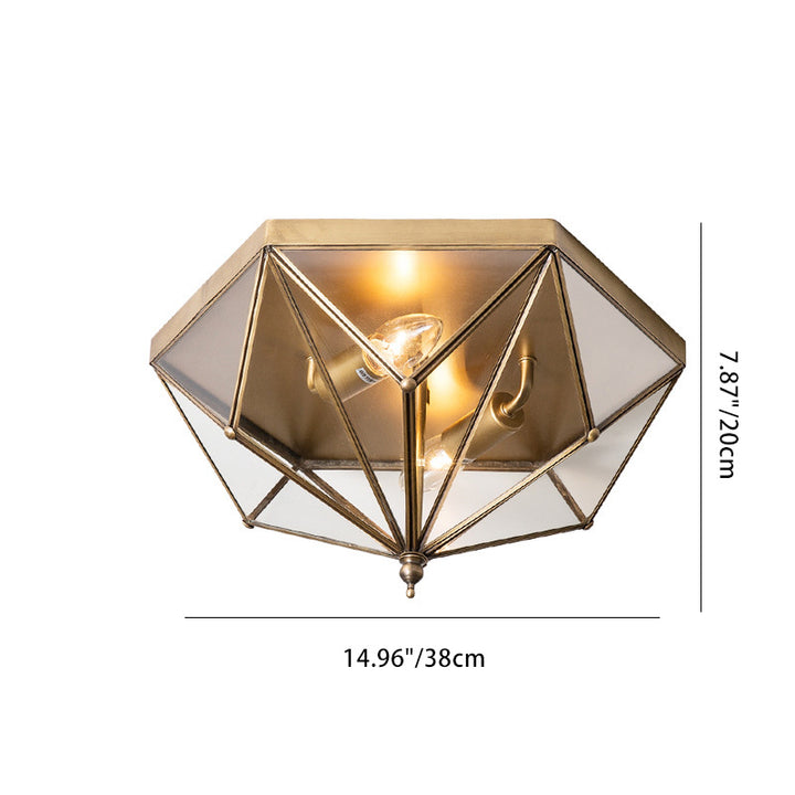 Zeitgenössische Einfachheit Polygonaler Kegel Vollkupfer Glas Lampenschirm 2 - Licht Deckenleuchte für Wohnzimmer 