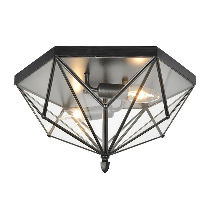 Zeitgenössische Einfachheit Polygonaler Kegel Vollkupfer Glas Lampenschirm 2 - Licht Deckenleuchte für Wohnzimmer 