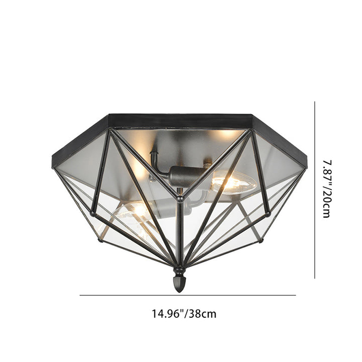 Zeitgenössische Einfachheit Polygonaler Kegel Vollkupfer Glas Lampenschirm 2 - Licht Deckenleuchte für Wohnzimmer 