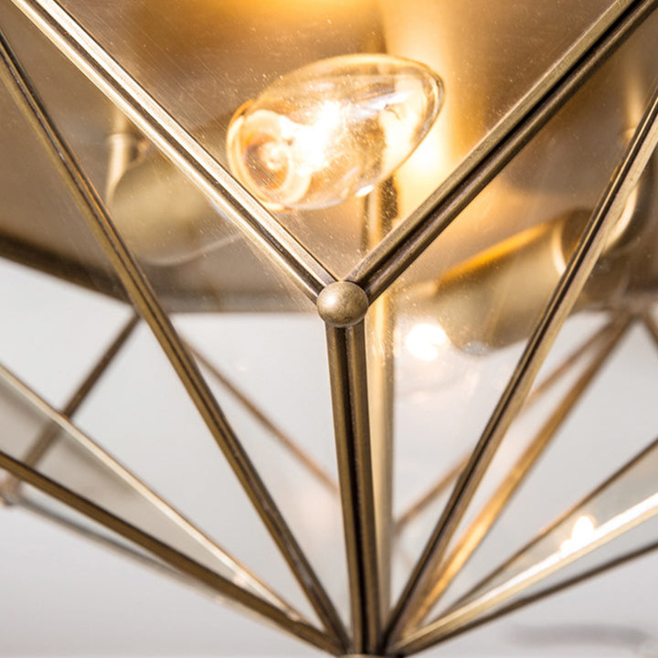 Zeitgenössische Einfachheit Polygonaler Kegel Vollkupfer Glas Lampenschirm 2 - Licht Deckenleuchte für Wohnzimmer 
