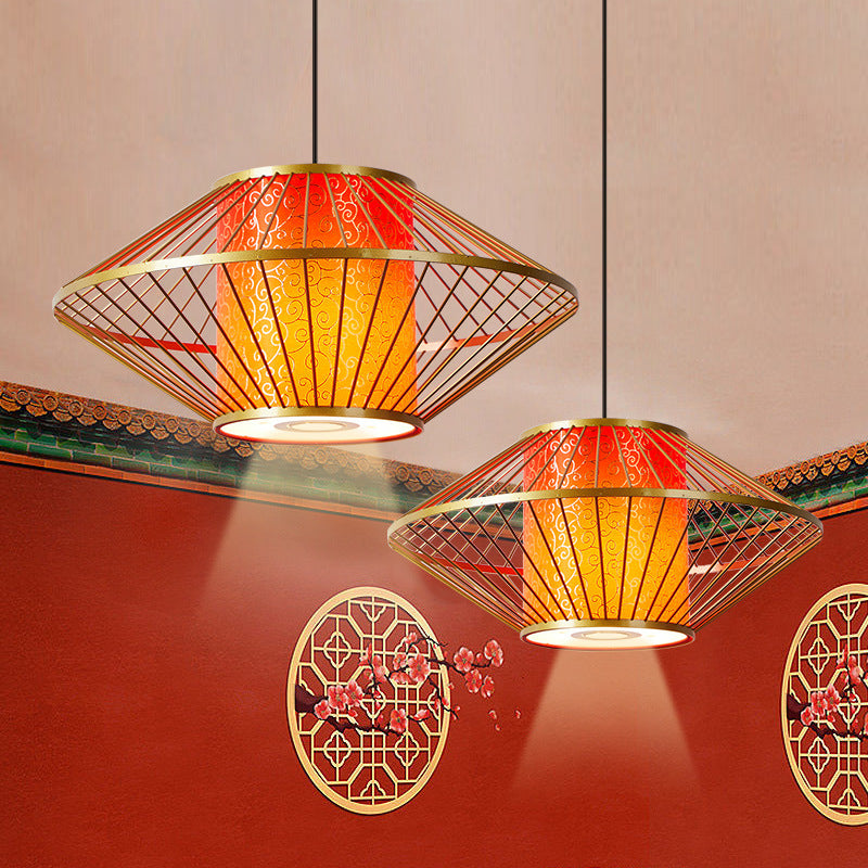 Abat-jour en tissu à motif cylindrique chinois traditionnel Fer 1 - Lustres lumineux pour salle à manger 