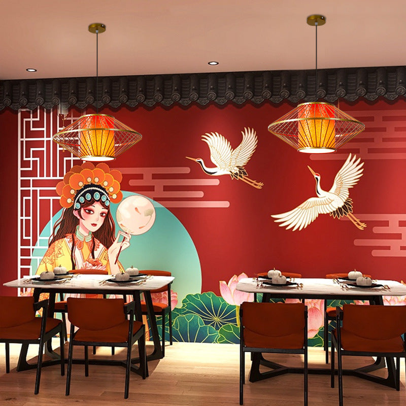 Abat-jour en tissu à motif cylindrique chinois traditionnel Fer 1 - Lustres lumineux pour salle à manger 