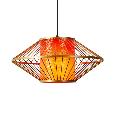 Abat-jour en tissu à motif cylindrique chinois traditionnel Fer 1 - Lustres lumineux pour salle à manger 