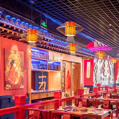 Abat-jour en tissu à motif cylindrique chinois traditionnel Fer 1 - Lustres lumineux pour salle à manger 